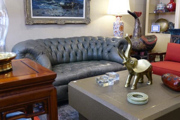 Sold - Green Leather Chesterfield Sofa - 8590 - Rubbish Interiors Inc.