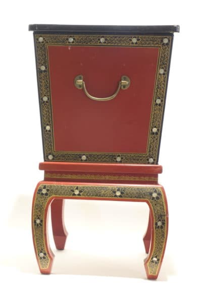 Accessories - Asian Red Lacquer Ice Chest Box with Inlay Mother of Pearl - 9539 - Rubbish Interiors Inc.