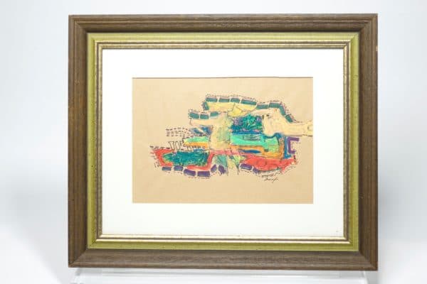Sold - Framed Collage/ Mixed Media (Crayon & Ink) "Tewa", Artist: Albert Buscaglia, Austin, TX - 9755 - Rubbish Interiors Inc.