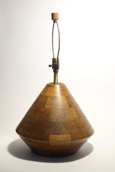 Sold - Heavy Woodblock Lamp with Wood Finial - 9461 - Rubbish Interiors Inc.