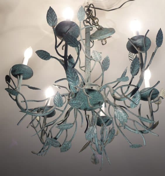 Sold - Branch and Leaf Painted Iron Hanging Lamp - 9310 - Rubbish Interiors Inc.
