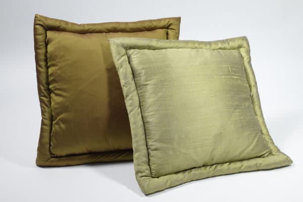 Sold - Square Silk Pillows, Olive and Apple Green - Rubbish Interiors Inc.