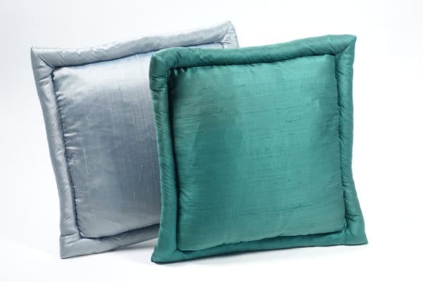 Sold - Square Silk Pillows, Silver and Teal - Rubbish Interiors Inc.