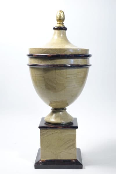 Sold - Faux Stone Urn with Gold Finial, Maitland Smith - 8158 - Rubbish Interiors Inc.