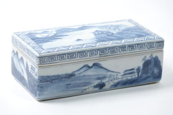Sold - Asian Blue & White Porcelain Box with Lid - 9494 - Rubbish Interiors Inc.