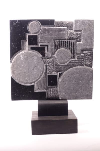 Sold - Large Chiseled Stone Sculpture on Wood Base - 2381 - Rubbish Interiors Inc.