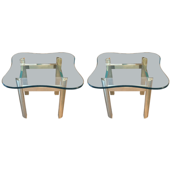 Sold - VINTAGE Serpentine Glass And Lacquered Brass Side Tables - 9000 - Rubbish Interiors Inc.
