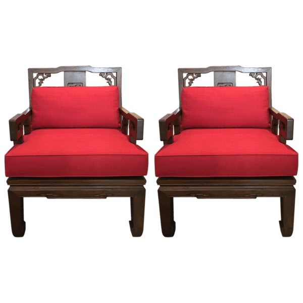 Seating - Chinese Carved Armchairs, Mid-20th Century, pair - 9139 - Rubbish Interiors Inc.