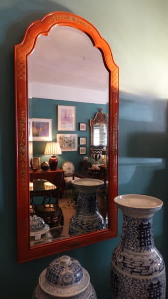 Mirrors - Burnt Orange Painted Queen Anne Mirror - 10396 - Rubbish Interiors Inc.