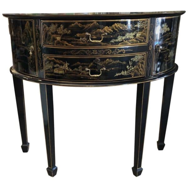 Case Goods, Tables - Demilune Chinoiserie Console Table/Sideboard, with Storage - 9669 - Rubbish Interiors Inc.