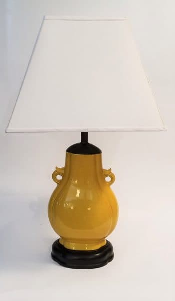 Lighting - Mustard Asian Ceramic Lamp on Wood Base w/ Custom Shade- 10538 - Rubbish Interiors Inc.