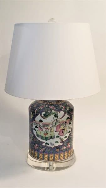 Lighting - Asian Ceramic Lamp on Lucite Base with Custom Shade- 9865 - Rubbish Interiors Inc.