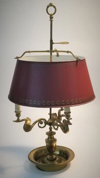 Lighting - Antique Brass Tole Lamp with Metal Shade, Bird Motif - 10153 - Rubbish Interiors Inc.