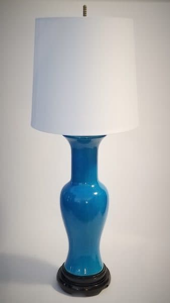 Lighting - Blue Ceramic Lamp on Black Wood Base- 10537 - Rubbish Interiors Inc.