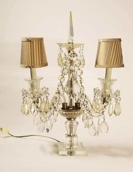 Lighting - Crystal Girandole Table Sconce with Silk Shades - 347 - Rubbish Interiors Inc.