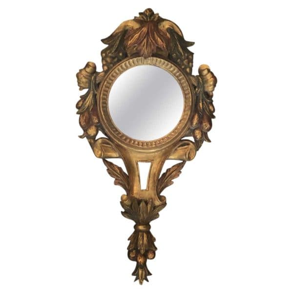 Sold - Small Carved Round Wall Mirror, Made in Spain - Rubbish Interiors Inc.
