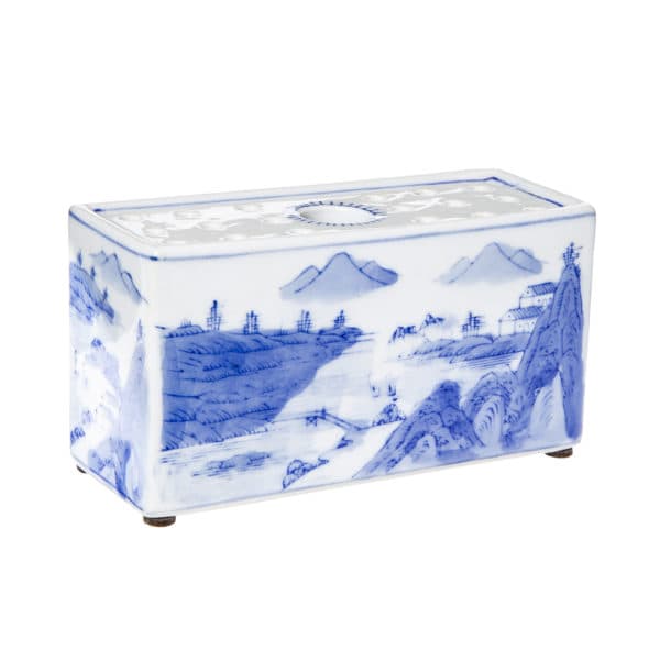 Accessories, Sold - Rectangular Blue and White Asian Vase, w/Frog Top 10844 - Rubbish Interiors Inc.