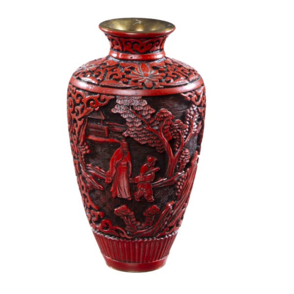 - Cinnabar Asian Red Vase - Rubbish Interiors Inc.
