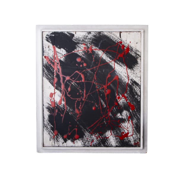 - Mid Century Red & Black Abstract Painting in Original Frame, - Rubbish Interiors Inc.