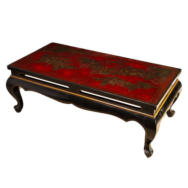 - Asian Low Coffee Table w/Gilded Illustration - Rubbish Interiors Inc.