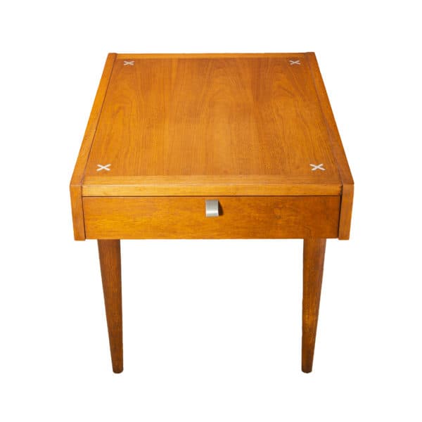 - Mid Century Table with Stainless Steel Accent w/Drawer - Rubbish Interiors Inc.