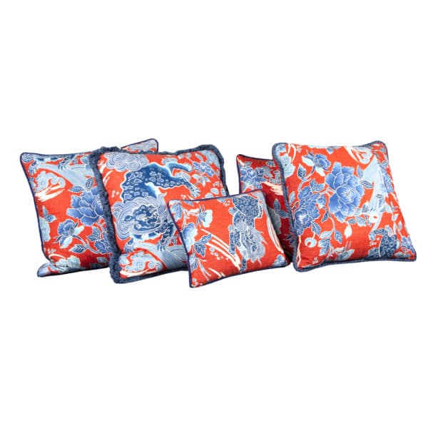 Pillows & Textiles, Sold - 5 Blue/Red Dragon Brunswick fabric Pillows - Rubbish Interiors Inc.