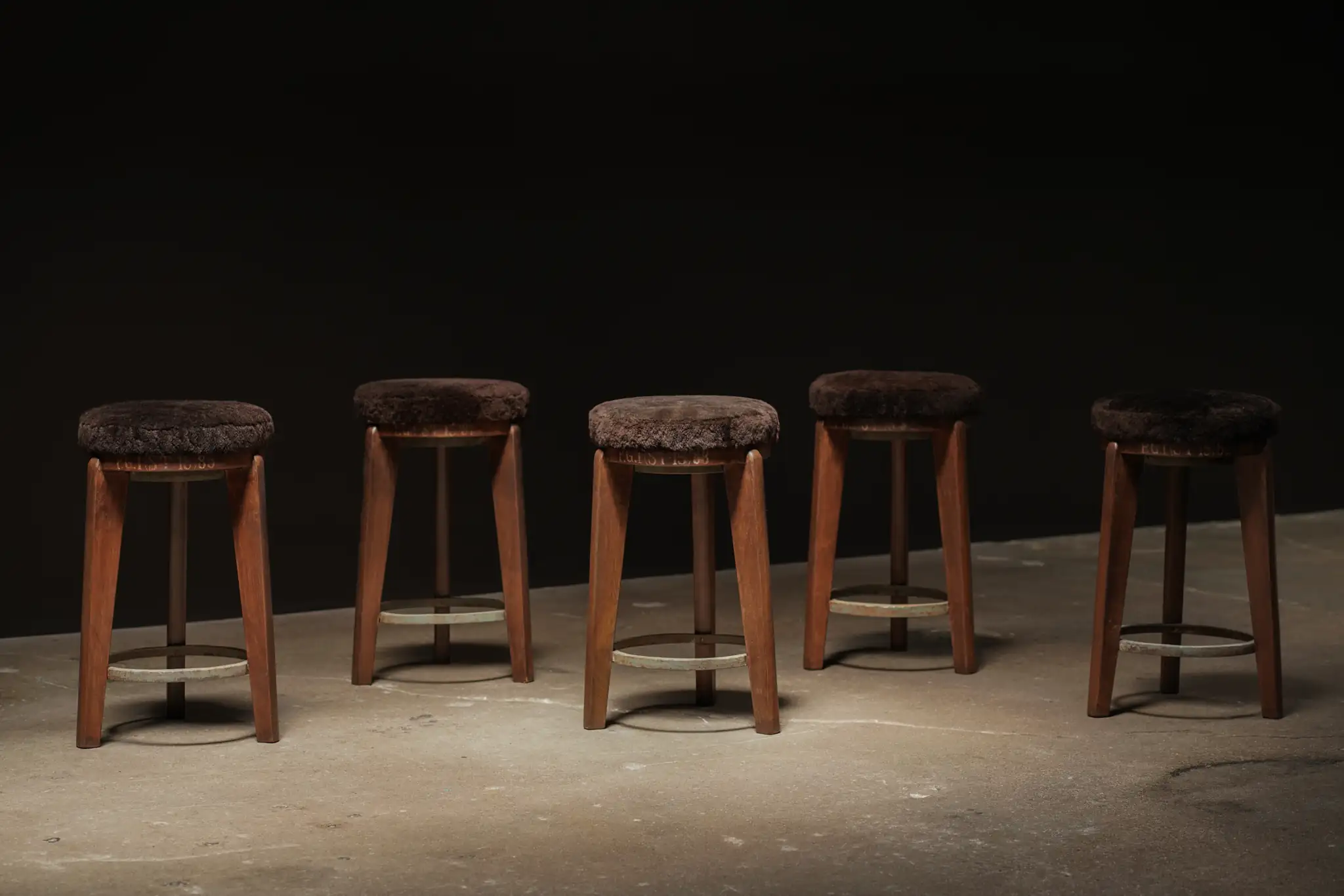 Pierre Jeanneret Stool, Shearling