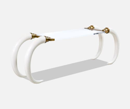 1970s Modernist Faux Elephant Tusk Brass & Lucite Console Table
