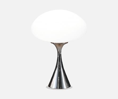 Laurel Chrome & Mushroom Frosted Glass Shade Lamp