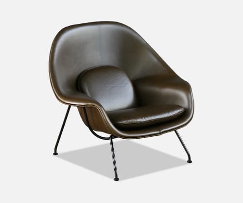 Early Eero Saarinen "Womb" Forest Green Leather Chair for Knoll