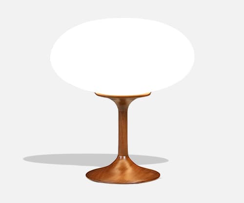 Mid-Century Modern Walnut & Glass Mushroom Table Lamp