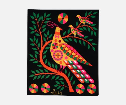 Luis Montiel Handwoven Venezuelan Modern Folk Art Bird Tapestry