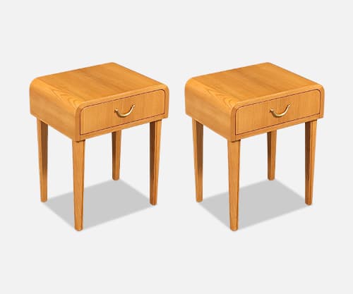 Swedish Scandinavian Modern Oak Night Stands w/ Brass Accent Handle