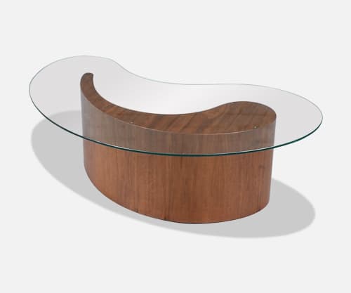 Mid-Century Sculpted Walnut Biomorphic Shaped Coffee Table w/ Glass Top