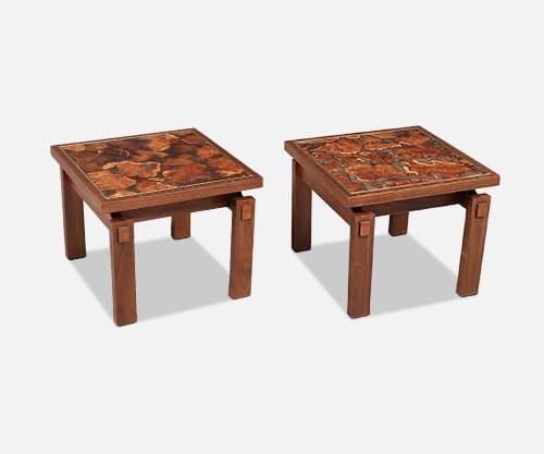 Mid Century Floating Top Walnut & Live Edge Side Tables by Lane