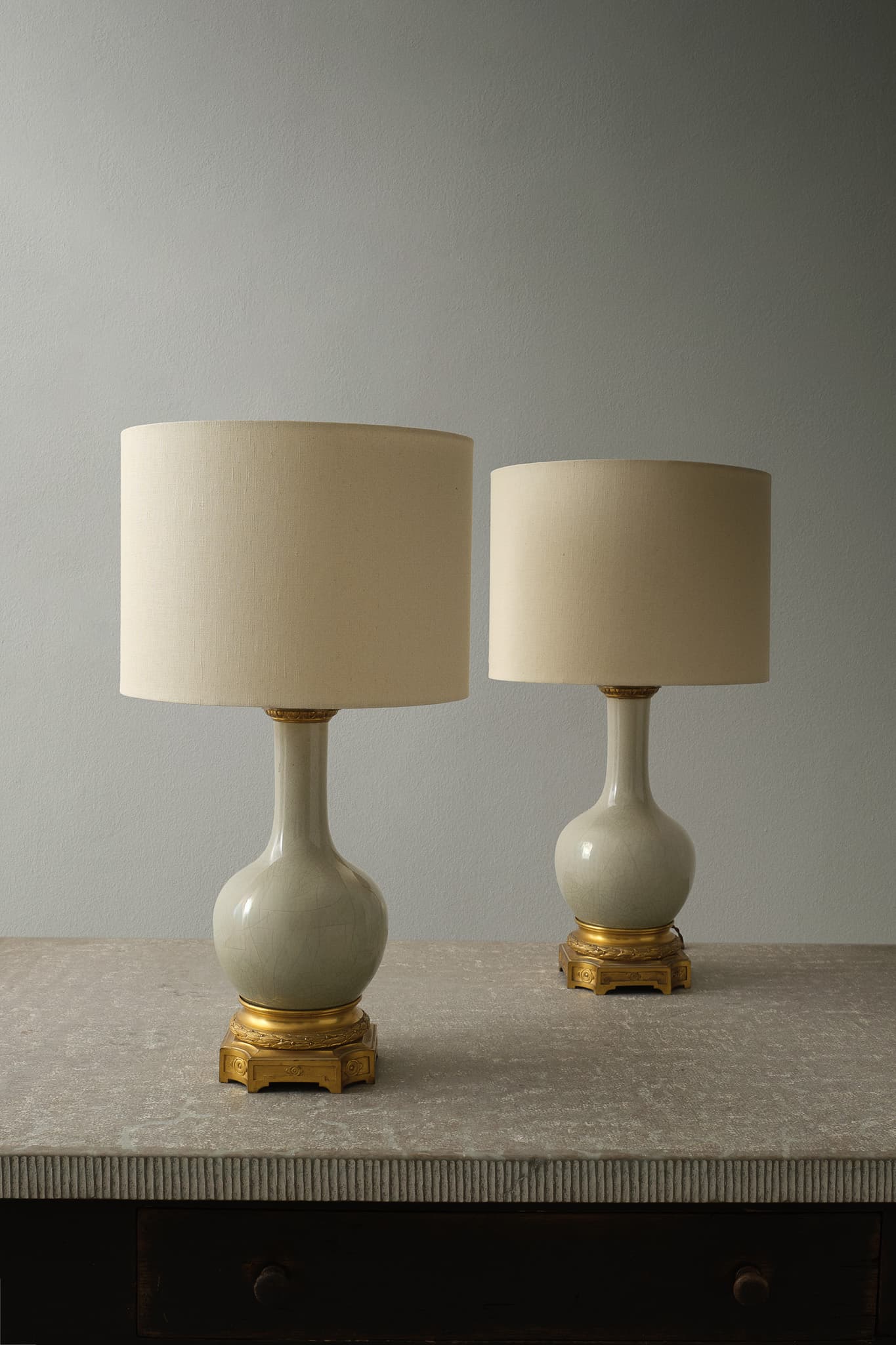 Pair of Bottleneck Pottery Lamps