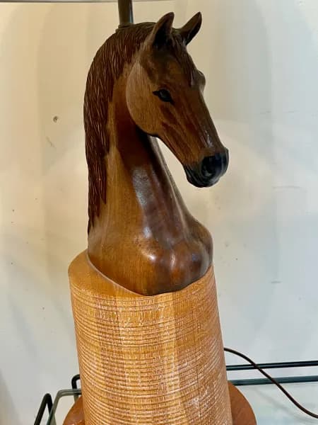Vintage Carved Wood Horse Table Lamp by August Brandt for Ranch Oak Furniture