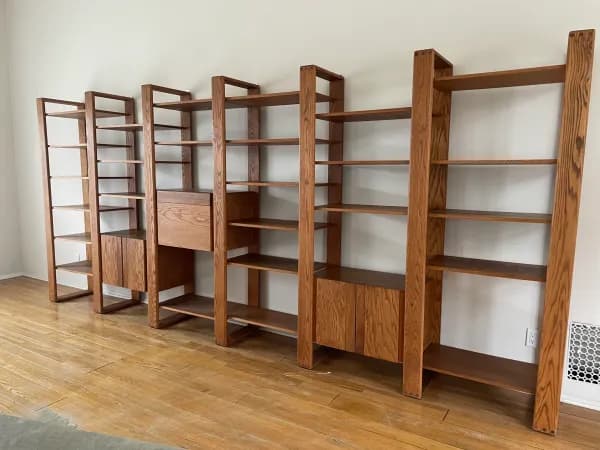 1970s Lou Hodges California Modern Modular Oak Bookcase / Display Unit