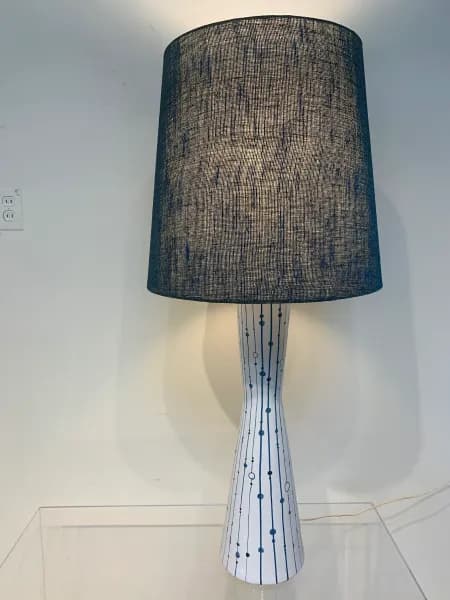 Raymor Pottery Ceramic Lamp, Blue & White Hand Painted in Italy - Mid-Century