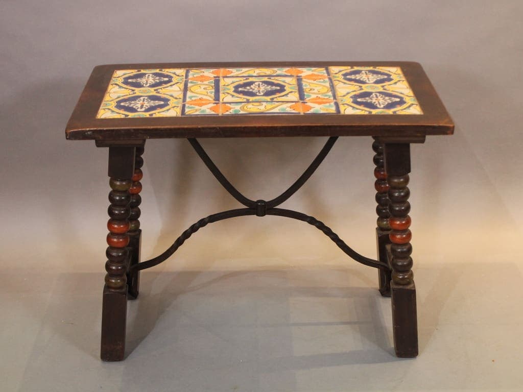 17640. Rare 1920’s California Tiled Table With Iron Trestle