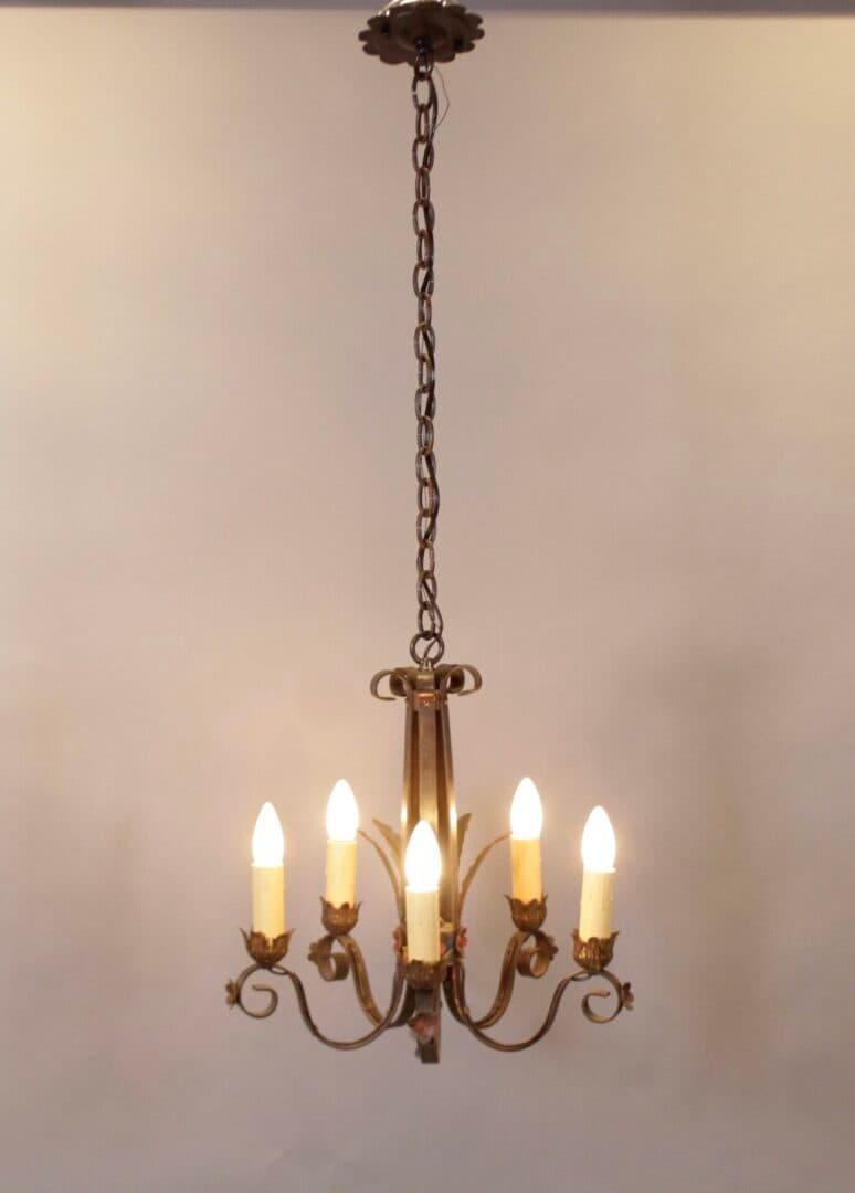 47187. Ornate Spanish Revival Five Light Chandelier