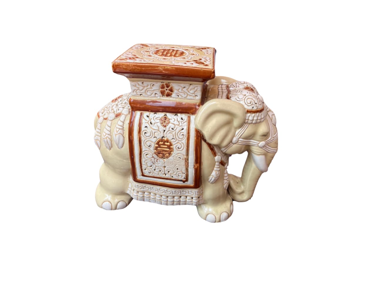 Brown and Cream Hollywood Regency Elephant Stools l Side Table