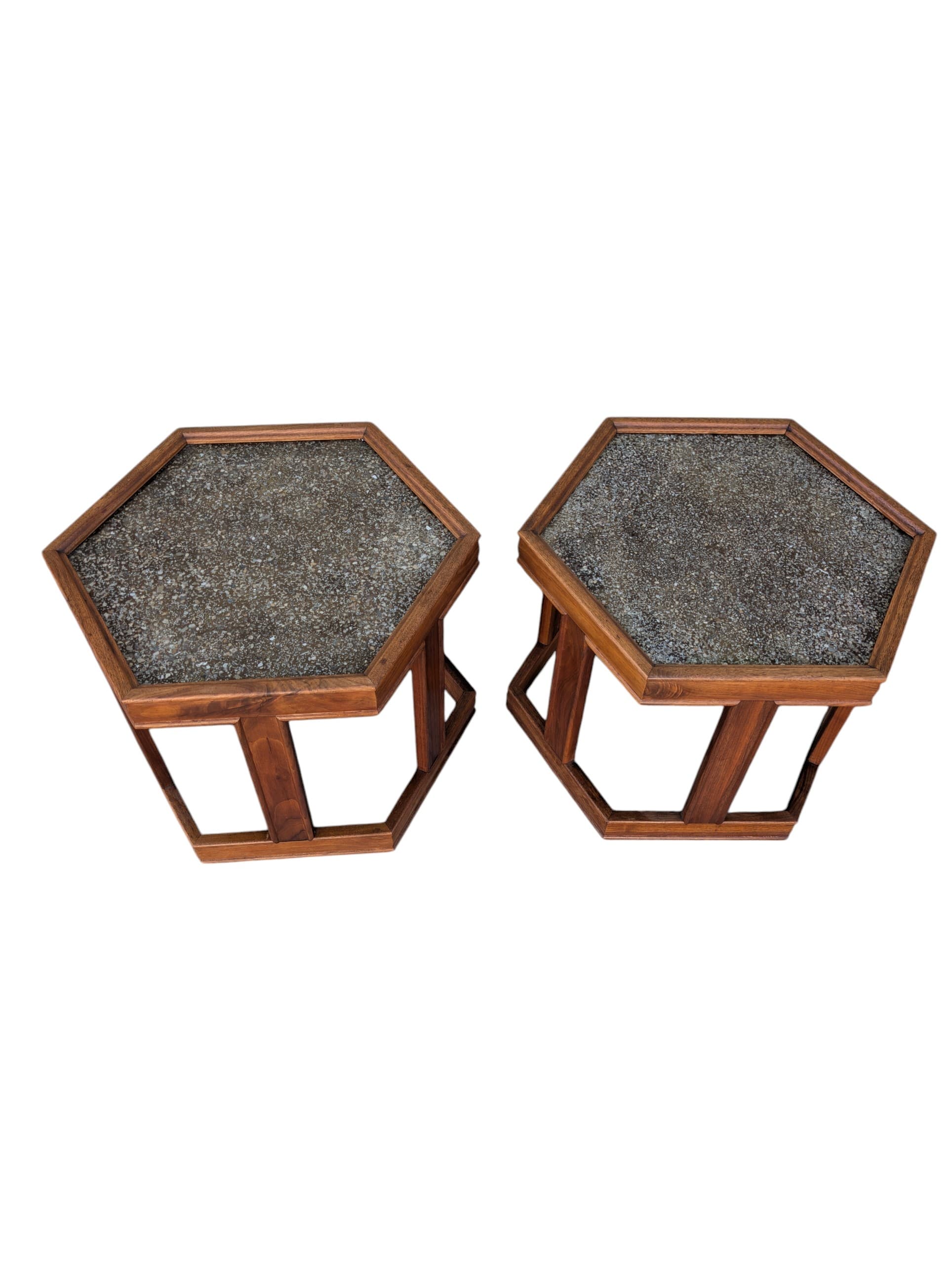 Mid Century Walnut Octogonal Side Tables by Brown Saltman