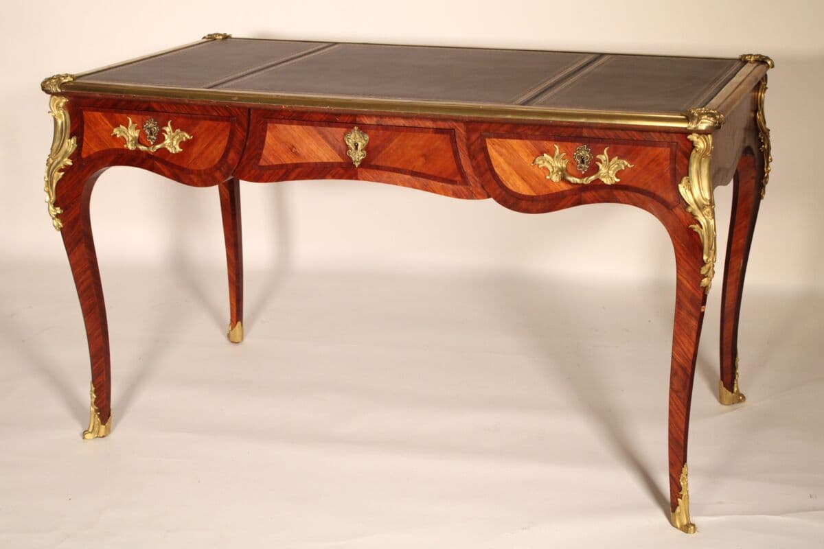 Antique Louis XV Style Leather Top Desk with Bronze Mounts.