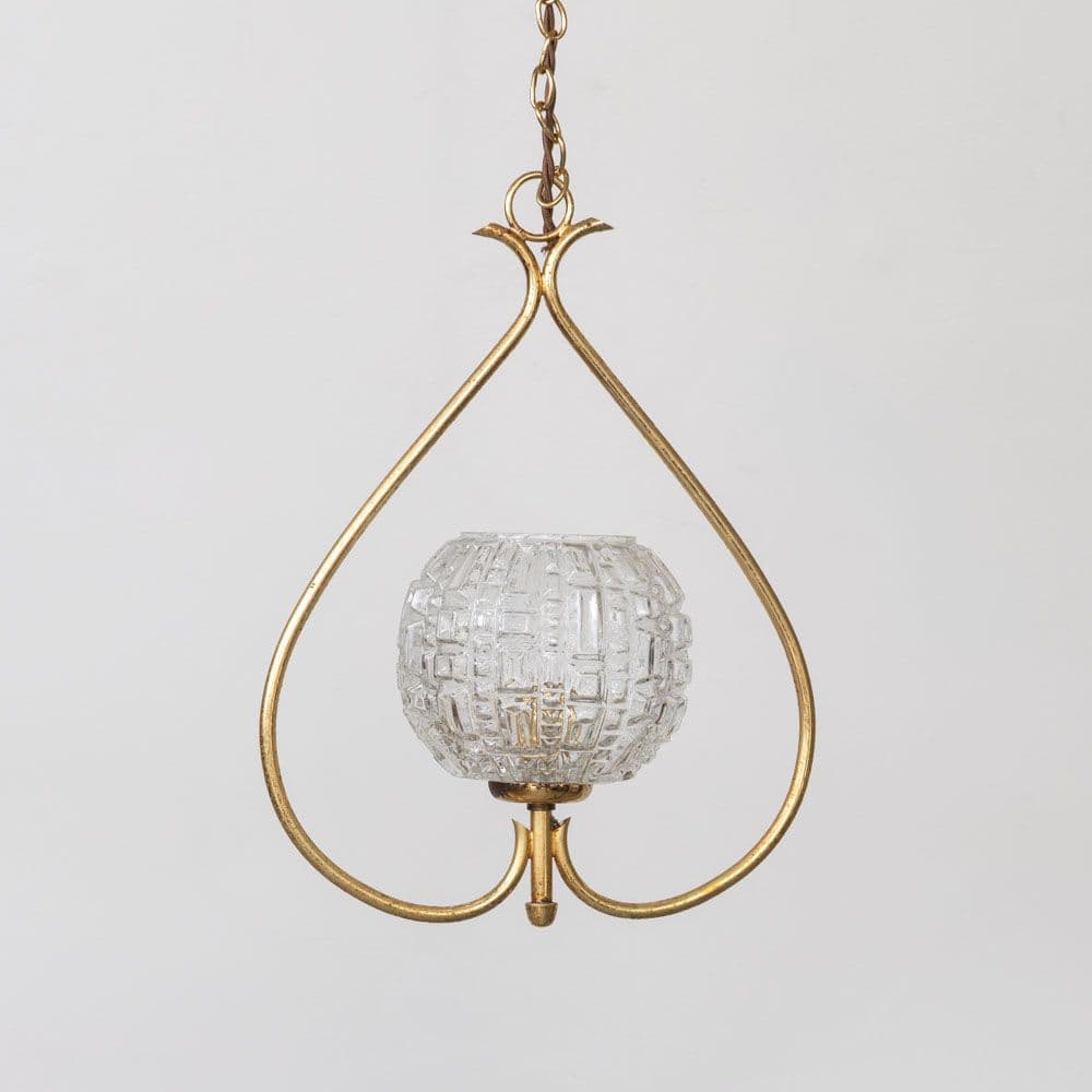 1950s French Brass and Glass Pendant Light