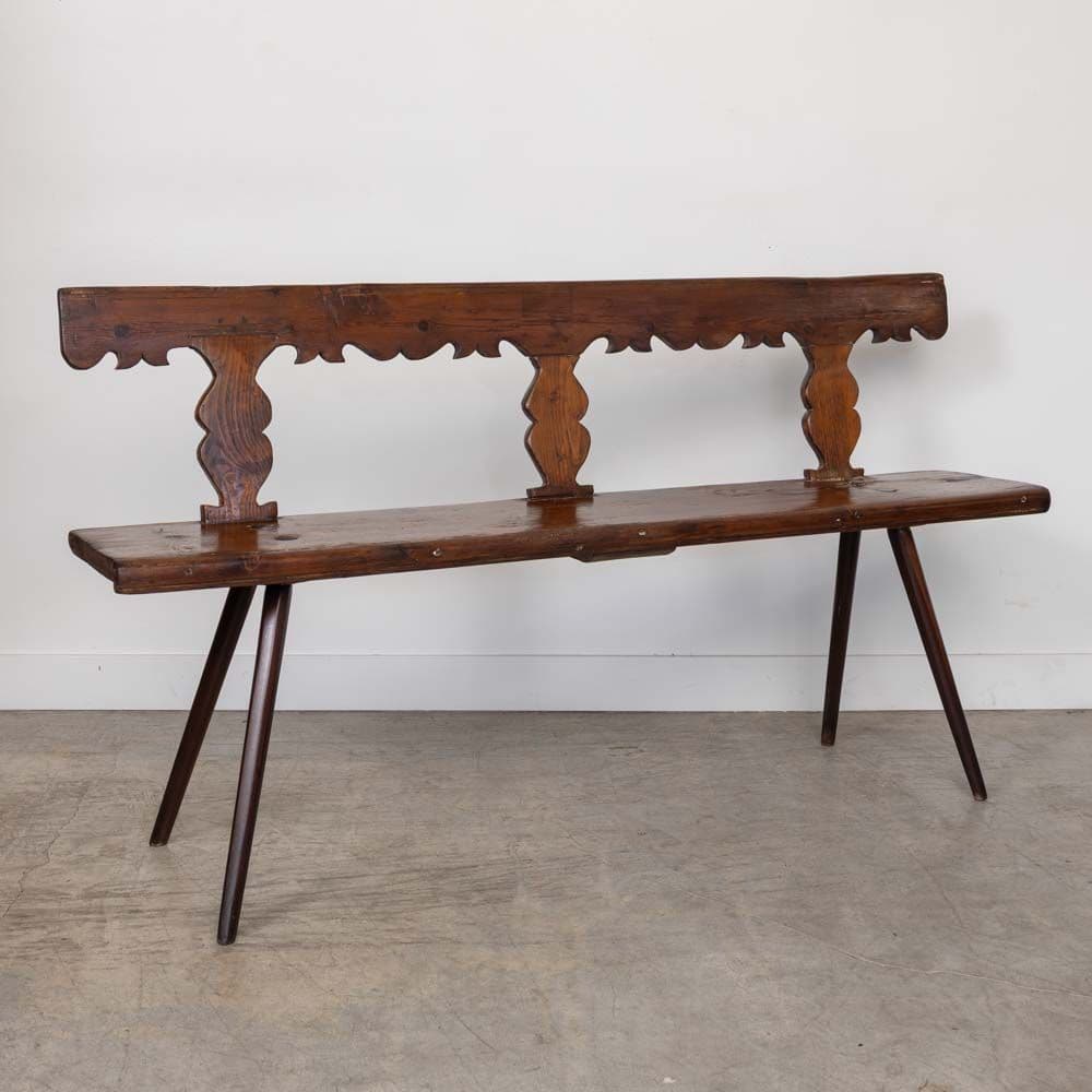 Italian Brutalist Carved Wood Bench