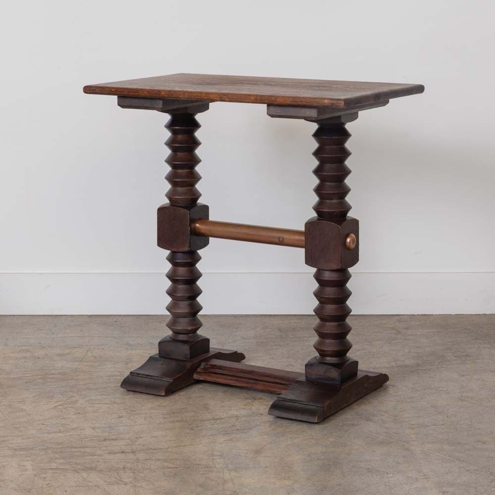 French Wood and Copper Side Table by Charles Dudouyt