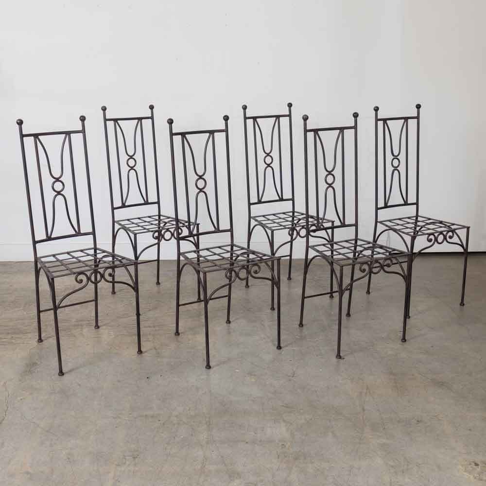 French Neoclassical Iron Dining Chairs, Set of 6