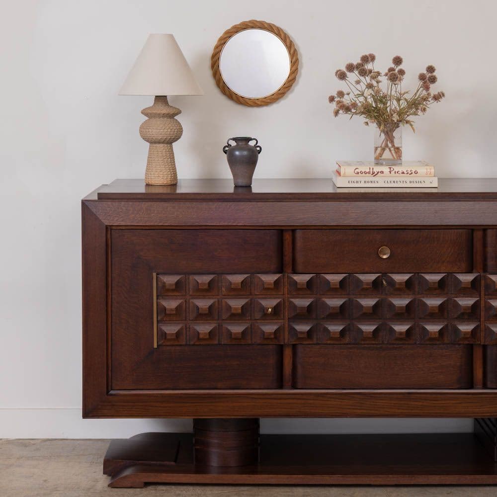 French Carved Wood Sideboard by Charles Dudouyt