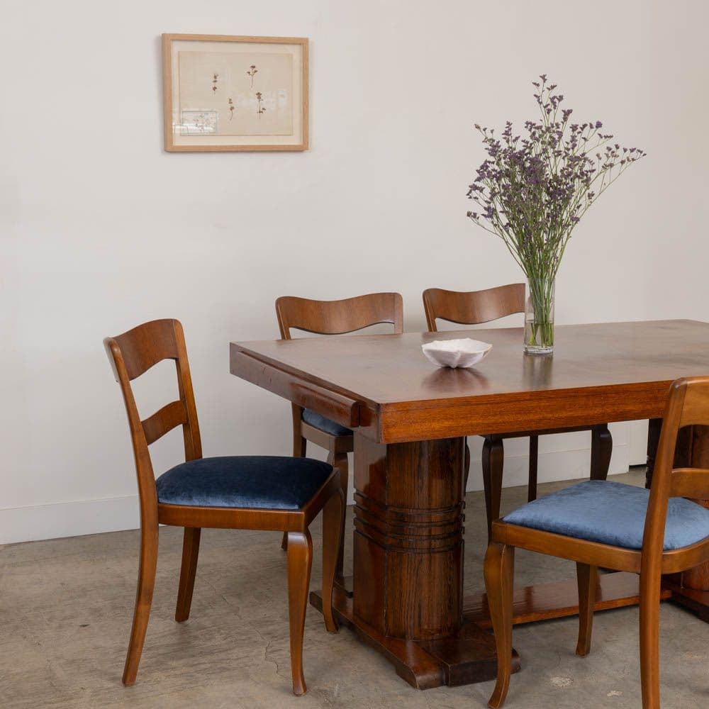 French Carved Wood Dining Table by Charles Dudouyt